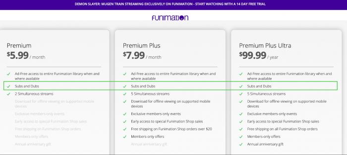 funimation plan and pricing